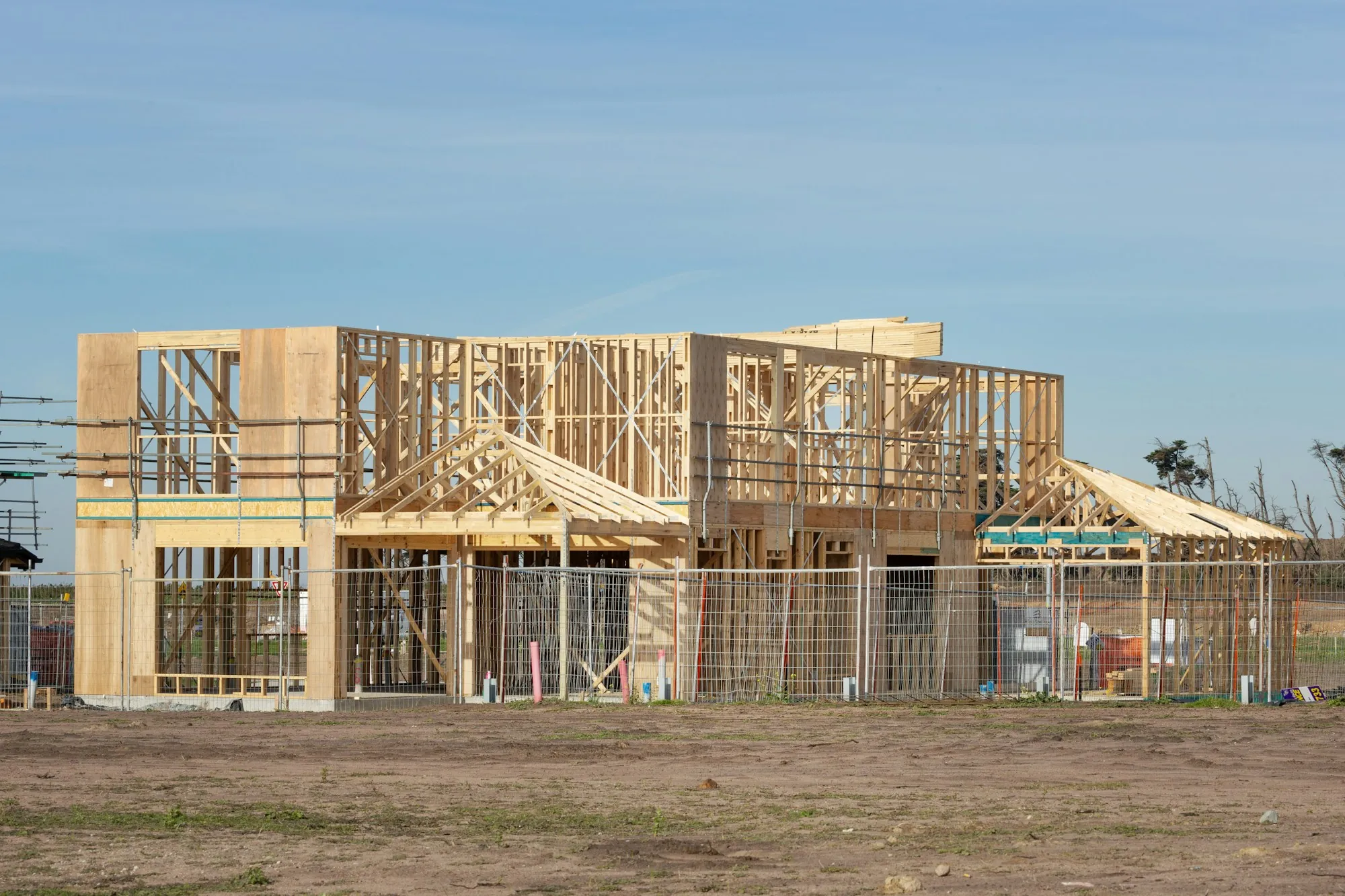 Two-story wood framing on a new home site